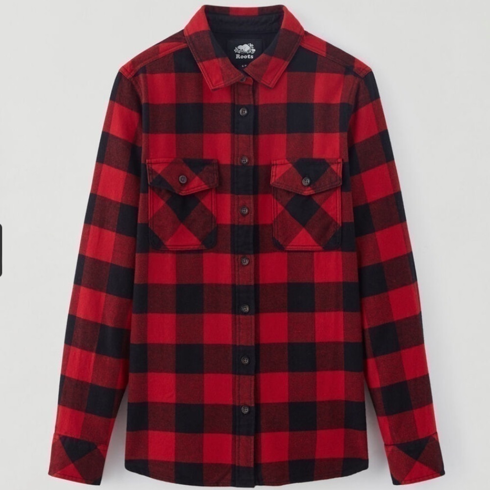 ROOTS Park Plaid Shirt Cabin Red Size Small - Picture 3 of 11
